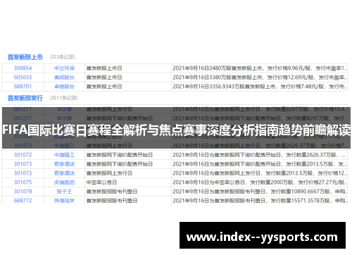 FIFA国际比赛日赛程全解析与焦点赛事深度分析指南趋势前瞻解读